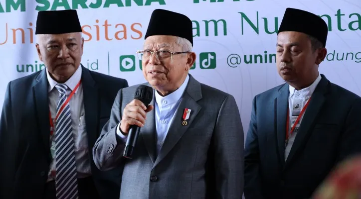 Teks Foto : Wapres KH Ma'ruf Amin saat memberikan keterangan. (Setwapres)