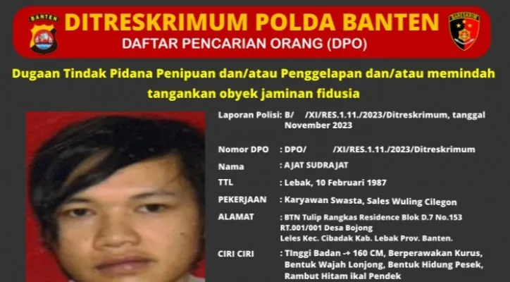 Seorang Sales Jadi DPO Polda Banten. (ist)