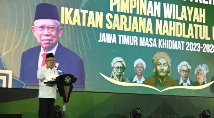 Teks Foto: Wapres KH Ma'ruf Amin saat menghadiri acara ISNU. (Setwapres)