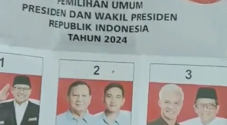 tangkapan layar dari surat suara yang sudah tercoblos sebelum digunakan di Kecamatan Gunung Putri, Kabupaten Bogor. (Ist)