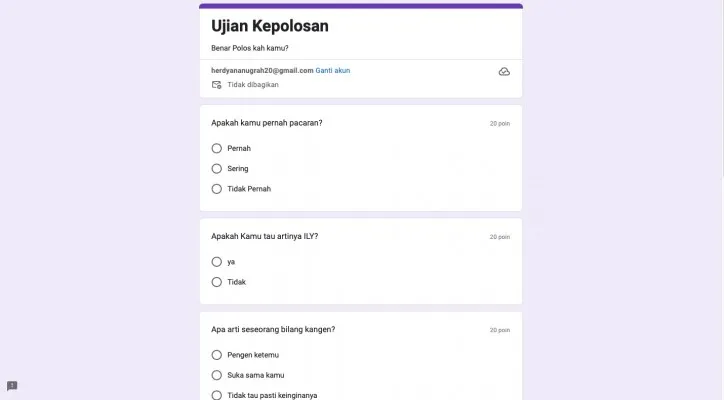 KAMU POLOS? Ikuti Link Tes Ujian Kepolosan Google Form 2024 yang Lagi Viral di TikTok (Foto: Poskota/Herdyan Anugrah Triguna)