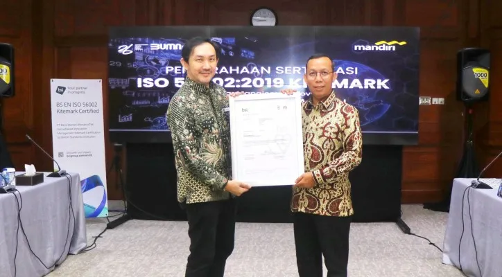 Foto: Bank Mandiri berhasil meraih sertifikasi ISO 56002 Kitemark, atas penerapan sistem manajemen inovasi yang telah sesuai dengan standar internasional. (Dok. Bank Mandiri)