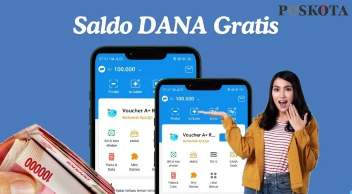 Klaim saldo DANA gratis sebesar Rp335.000 tanpa biaya sepeser pun ke dompet elektronik dengan nomor Hp terhubung. ( Mutia Dheza Cantika/Poskota)