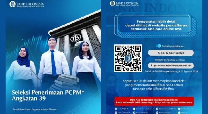 Simak disini cara pendaftaran PCPM BI angkatan 39 yang dibuka hari ini senin 12 Agustus 2024. (Foto: Instagram/@bank_indonesia)