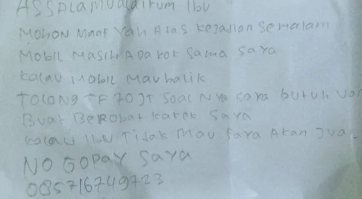 Isi surat yang ditulis pelaku kepada korban. (Dok : Pribadi korban).