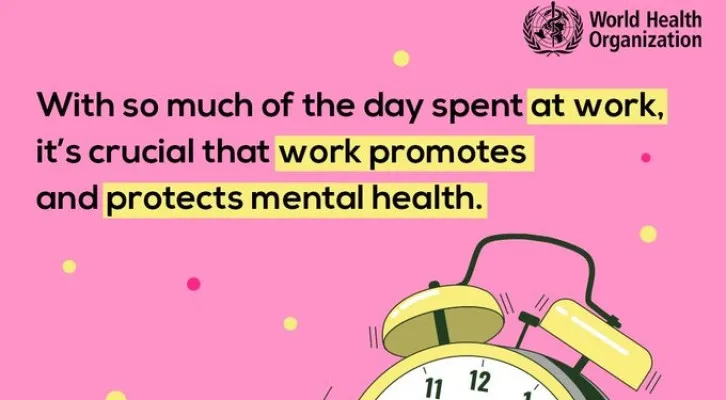 Berdasarkan laman resmi WFMH, tema Hari Kesehatan Mental 2024 adalah “It is Time to Prioritize Mental Health in the Workplace” artinya saatnya untuk memprioritaskan kesehatan mental di tempat kerja. (X/WHO)