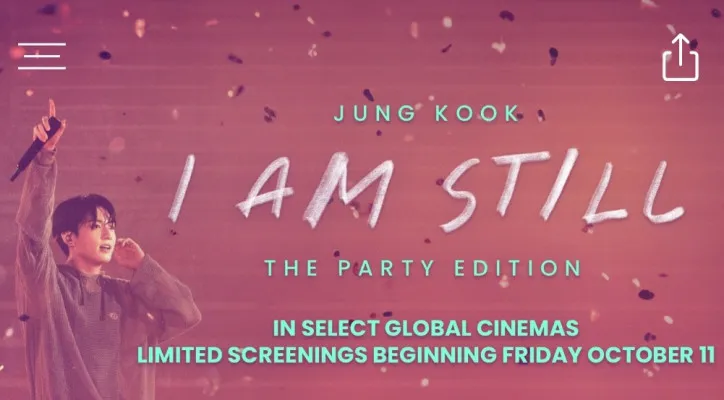 Film Jungkook I Am Still: The Party Edition bikin penonton nyanyi bareng di bioskop. (Dok. Situs Tiket Jungkook: I Am Still)