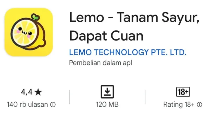 Ilustrasi aplikasi penghasil uang Lemo dapat di unduh di Google Play Store. (Google Play Store)