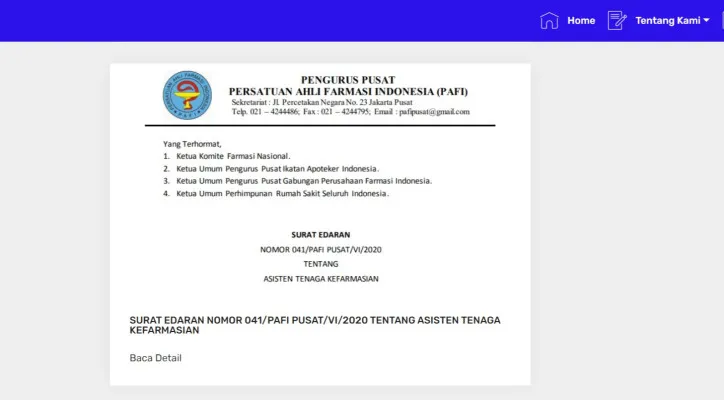 Tangakapan Layar website PAFI Kutai Barat. (pafikutaibarat.org)