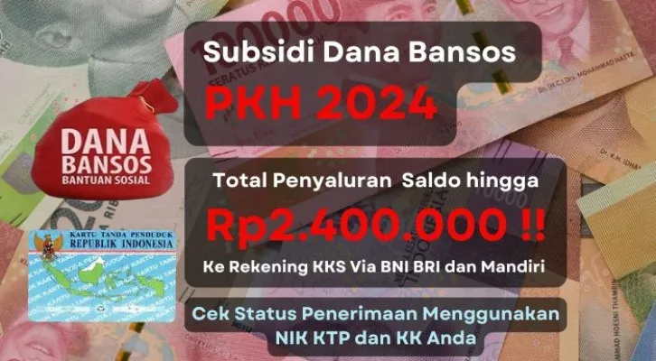 Subsidi dana bansos PKH 2024 dengan total saldo penyaluran Rp2.400.000 diterima data dari NIK KTP dan KK atas nama Anda yang terverifikasi pemerintah, Cek disini selengkapnya (Poskota/Aldi Harlanda Irawan)