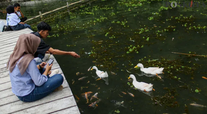 Aktivitas pengunjung saat menikmati wisata akhir pekan di Taman Kemesraan, Malang, Jawa Timur, Minggu (10/11/2024).Taman Kemesraan yang berada di kawasan Malang, Jawa Timur menjadi salah satu alternatif berlibur di akhir pekan dengan menghadirkan beberapa wahana antara lain mengendarai ATV dan e-bike, perahu di kolam berisi bebek, kereta cincin, kolam berenang dan selfie di cermin besar. Poskota/Ahmad Tri Hawaari