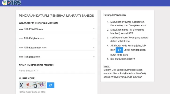 Cek NIK KTP Anda terdaftar atau tidak sebagai penerima Bantuan Sosial BPNT 2024 di sini! (Capture: Laman Resmi cekbansos.kemensos.go.id)