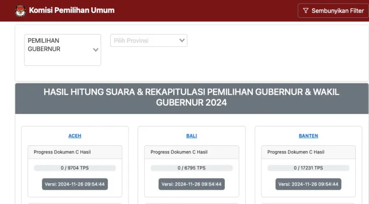 Cara cek hasil real count KPU Pilkada 2024 (Situs Resmi https://pilkada2024.kpu.go.id)