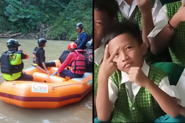 Tim SAR Kota Depok berhasil menemukan bocah tenggelam di Ciliwung, Depok. (foto:angga)