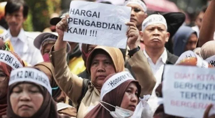  Guru honorer di DKI saat demo beberapa waktu lalu. (ist)