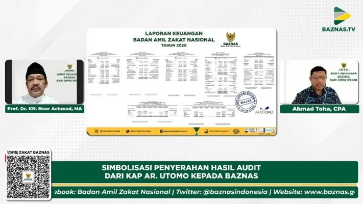 Konferensi pers virtual penyerahan hasil audit keuangan. (foto: dok BAZNAS)