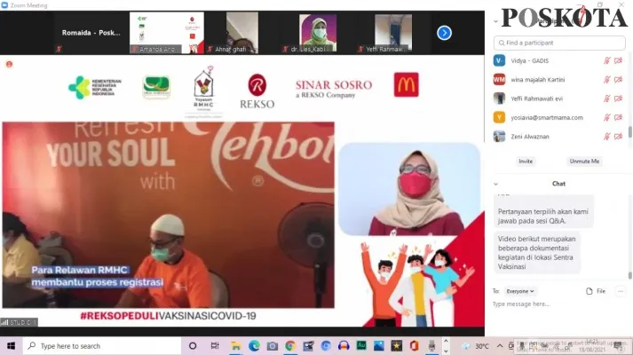 Organizational Leader Yayasan Ronald McDonald House Charities, Rini T. Wardani dalam Virtual Media Gathering Sentra Vaksinasi Rekso Group. (cr07)