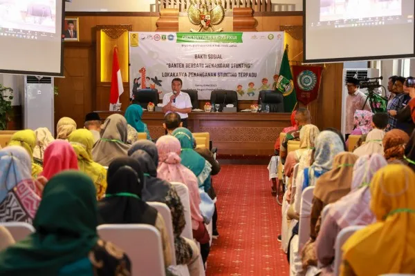 - Pj Gubernur Banten Al Muktabar memberikan sambutan saat lolakarya. (Ist)