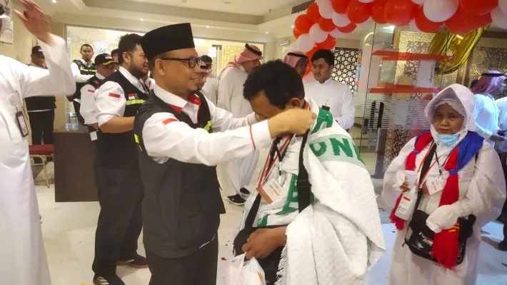 Foto: Kedatangan perdana di Mekkah Jemaah Haji asal Grobogan dan Solo, Jawa Tengah. (Ist.)