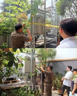 Foto: Petugas Satpol PP menyegel menara base transceiver station (BTS) yang berlokasi di kawasan Semanan Indah, Semanan, Kalideres, Jakarta Barat, Selasa (6/6/2023). (Ist)