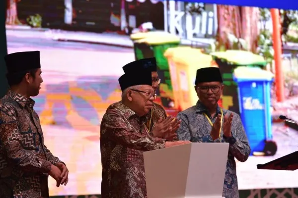 Wapres KH Ma'ruf Amin saat menghadiri sarasehan ekonomi syariah. (setwapres)