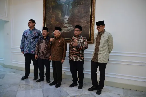 Wapres  Ma'ruf Amin saat memberikan keterangan. (Setwapres)