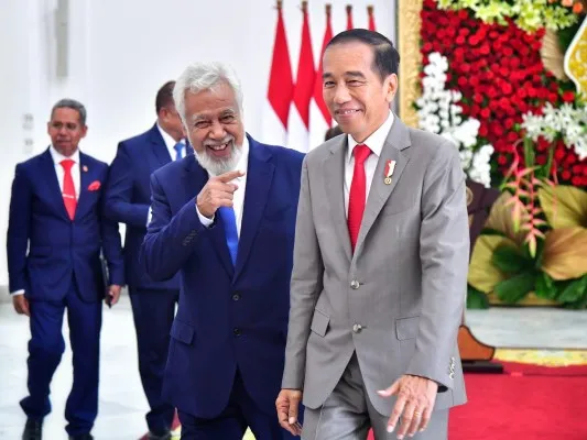 Presiden Jokowi dengan Perdana Menteri Republik Demokratik Timor-Leste, Kay Rala Xanana Gusmao. (setwapres)