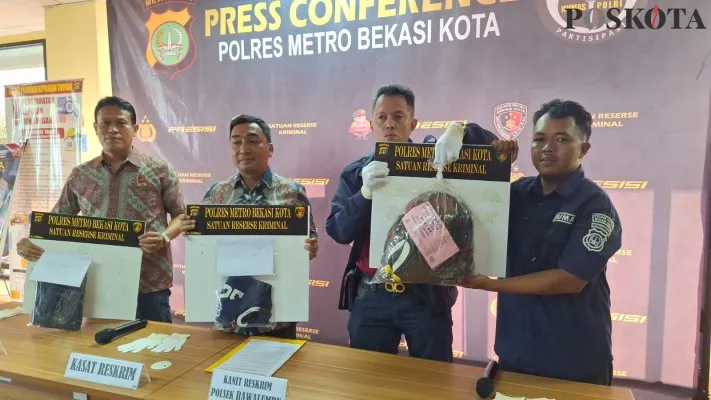 Konferensi pers di Polres Metro Bekasi Kota terkait tawuran. (Poskota/Ihsan Fahmi)