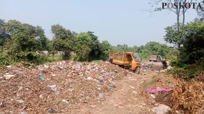 Dua gerobak motor sampah plat merah saat membuang sampah di lahan kosong Kelurahan Kaduagung, Kecamatan Tigaraksa. (Poskota/Veronica Prasetio)