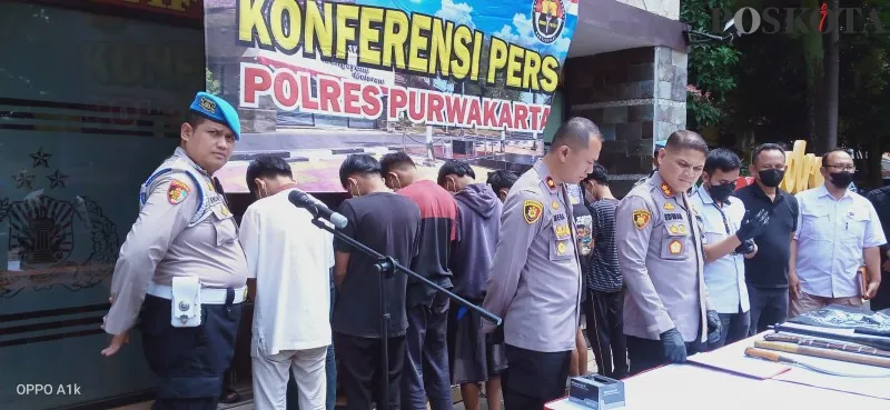 Polres Purwakarta meringkus kelompok geng motor yang tewaskan serang pemuda. (foto: dadan)