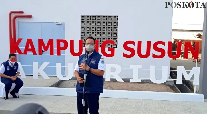 Gubernur DKI Jakarta Anies Baswedan, saat memberikan sambutan dalam peresmian Pembangunan Tahap 1 Kampung Susun Akuarium, Selasa (17/8/2021). (foto: cahyono)