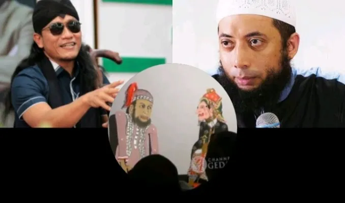 Kolase Gus Miftah, Khalid Basalamah, dan wayang yang diduga menyindir Khalid Basalamah. (Foto: Diolah dari Google).