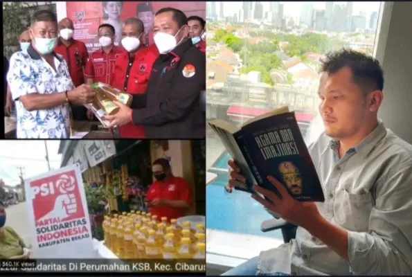 Kolase Nico Silalahi dan dua partai politik membagikan minyak goreng. (Foto: Diolah dari google).