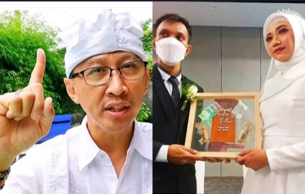 Kolase Abu Janda dan pernikahan dua sejoli beda agama. (Foto: Diolah dari Google).