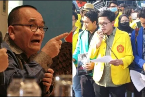 Kolase foto Ruhut Sitompul dan Ketua BEM UI, Bayu Satrio Utomo. (Foto: Diolah dari Google).