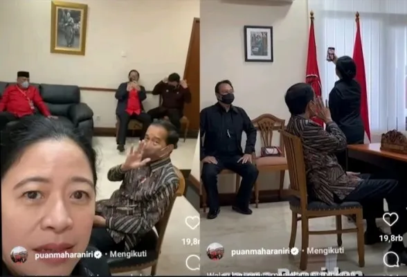 Kolase unggahan Puan Maharani saat merekam pertemuan antara Presiden Jokowi dengan Ketua Umum PDIP, Megawati Soekarnoputri. (Foto: IG @puanmaharaniri).