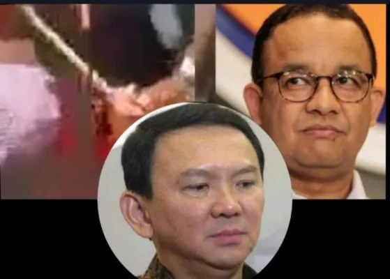 Kolase foto aksi pendukung Anies menggorok boneka Ahok dan dua tokoh Pilkada DKI Jakarta, Anies Baswedan dan Ahok. (Foto: Diolah dari Google).