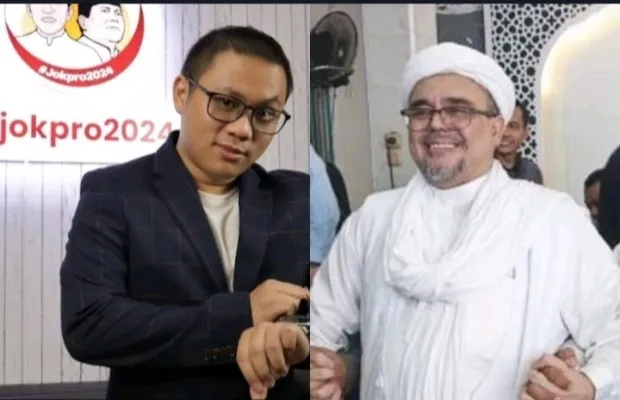 Kolase foto Sekjen relawan Jokowi Jokpro 2024 dan Habib Rizieq Shihab. (Foto: Diolah dari Google).