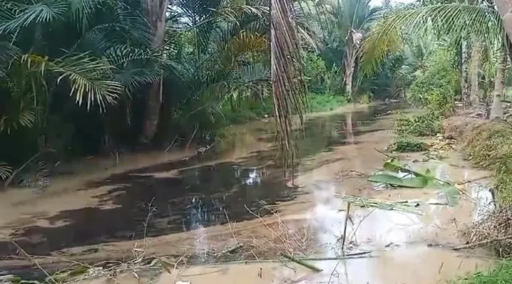 Air sungai Cijoro di Lebak hitam pekat akibat tercemari limbah oli. (Ist).