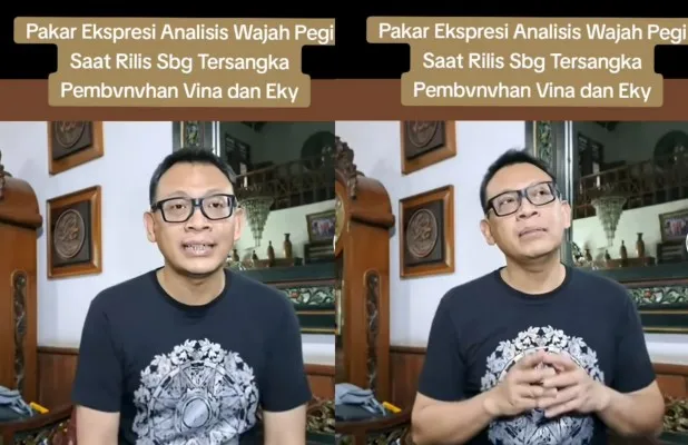 Pakar ekspresi Kirdi Putra soroti sikap Pegi Setiawan alias Perong saat konferensi pers kasus kematian Vina Cirebon. (TikTok/@p1sangkubelummasak)