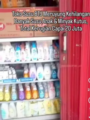 Toko susu di Jalan Meruyung, RT 5 RW 10 Kelurahan Rangkapan Jaya Baru, Kecamatan Pancoran Mas, Kota Depok digasak maling. (dok. Instagram @Infodepok)