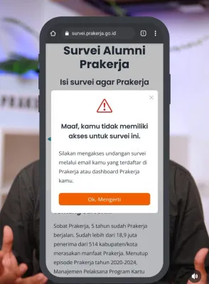 Ini masalah yang bisa terjadi saat mengisi survei alumni Prakerja, berikut solusinya. (Instagram/@prakerja.go.id)