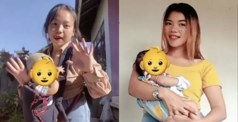 Video TikTok bocah perempuan gendong bayi dirujak warganet. (Tiktok: @komangekaagustina)