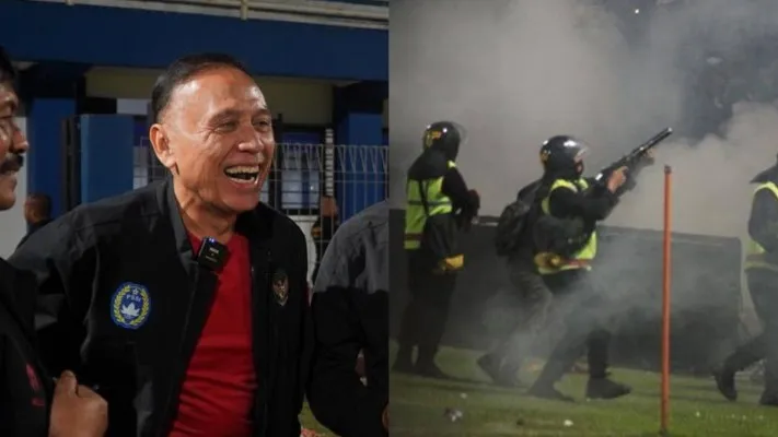 Ketua PSSI Iwan Bule dan penembakan gas air mata di Tragedi Kanjuruhan (Foto: Twitter/iriawan84/KontraS)