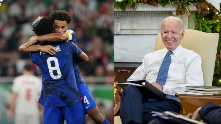 Timnas AS dan Presiden AS Joe Biden (Foto: Twitter/Potus/FIFAWorldCup)