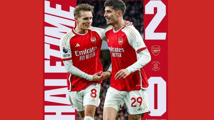 Babak pertama Arsenal unggul 2-0 melawan Luton lanjutan Liga Inggris pekan 30. (Tangkap Layar IG Arsenal)