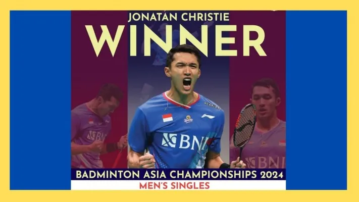 Jonatan Christie Juara Badminton Asia Championship 2024 setelah mengalahkan dari pemain China Li Shi Feng dengan 2 set. (Foto : IG @badminton.ina)