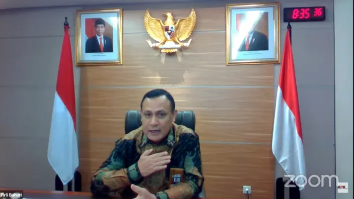 Ketua KPK, Firli Bahuri dalam webinar Nasional bertajuk Mewujudkan Dunia Usaha Tanpa Korupsi yang digelar secara daring, Rabu (28/4). (ist)