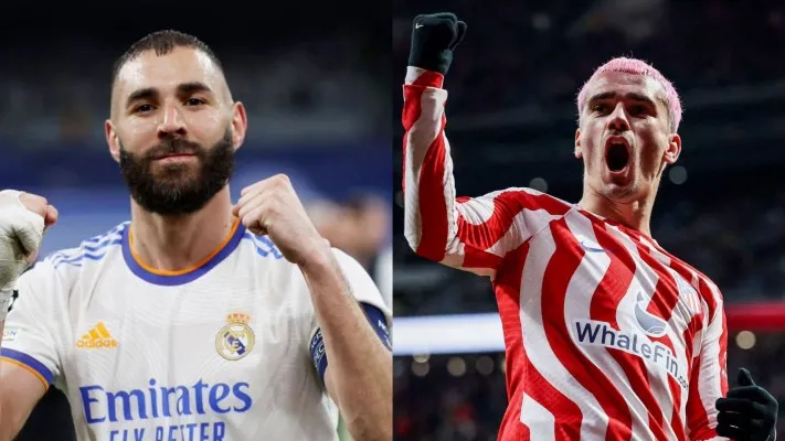 Karim Benzema akan berhadapan dengan Antoine Griezman dalam pertandingan Real Madrid vs Atletico Madrid di perempat final Copa Del Rey (Foto: Twitter/GxlDeGriezmann_/_Stats24)