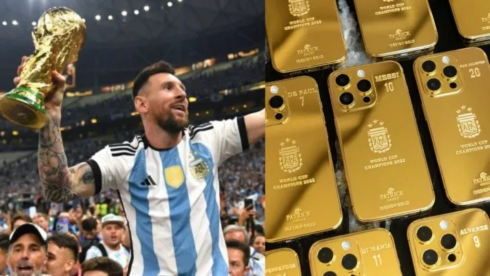 Messi borong iPhone 14s emas senilai total Rp3,2 milyar untuk dibagikan ke staf dan pemain Argentina (Foto: Twitter/RoyNemer)